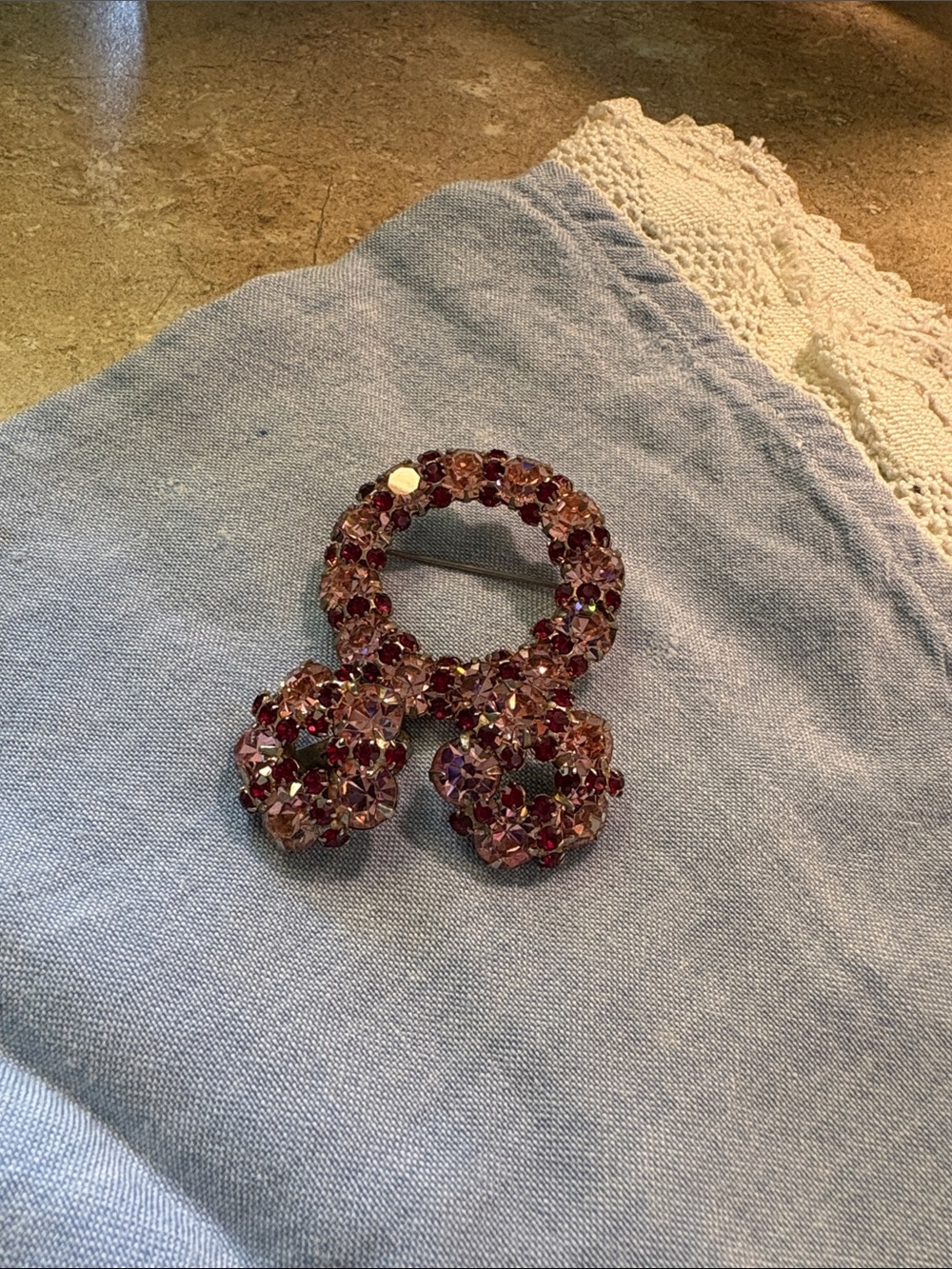 Pink & Red Crystal Rhinestone Floral Circle Brooch  (2) & Earrings